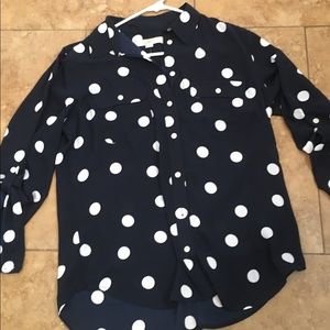 LOFT - Navy Blouse with White Polka Dots NWT